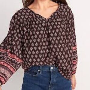 Old Navy Smocked Poet Blouse Peasant Top Brown 3X